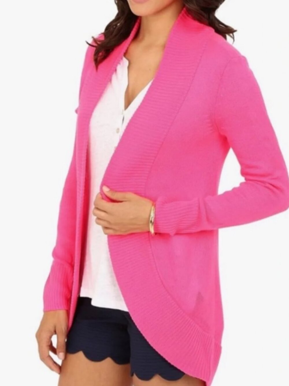 Lilly Pulitzer 'Amalie' Open Front Shawl Collar Knit Cardigan in Pink Size Small